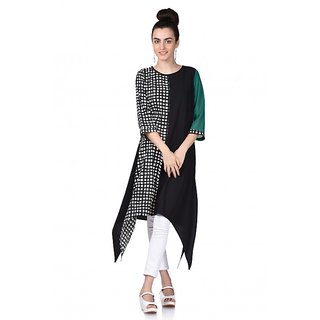 SUONI Crepe Green Black kurti for women view 2
