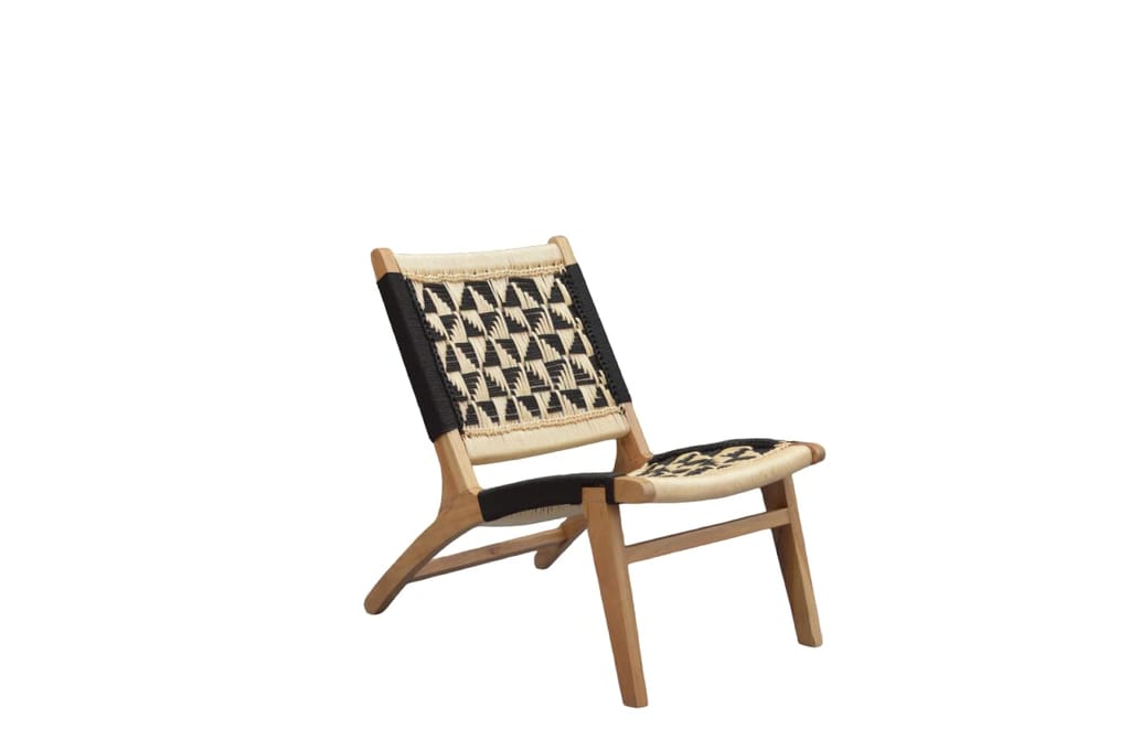 Orchid Homez Hand Woven Lounge Chair Solid Wood Outdoor Chair (Natural, Pre-Assembled) (Black-White) view 2