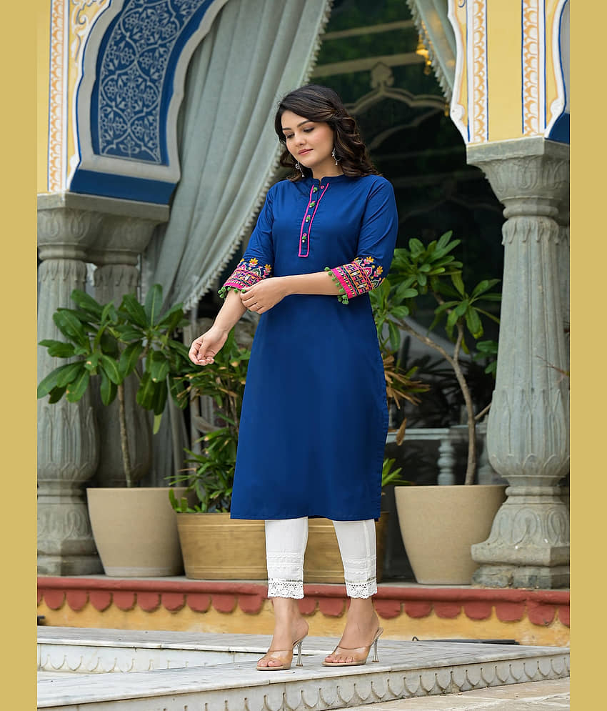 Juniper Rayon Embroidered Straight Women's Kurti - Blue ( Pack of 1 ) view 2