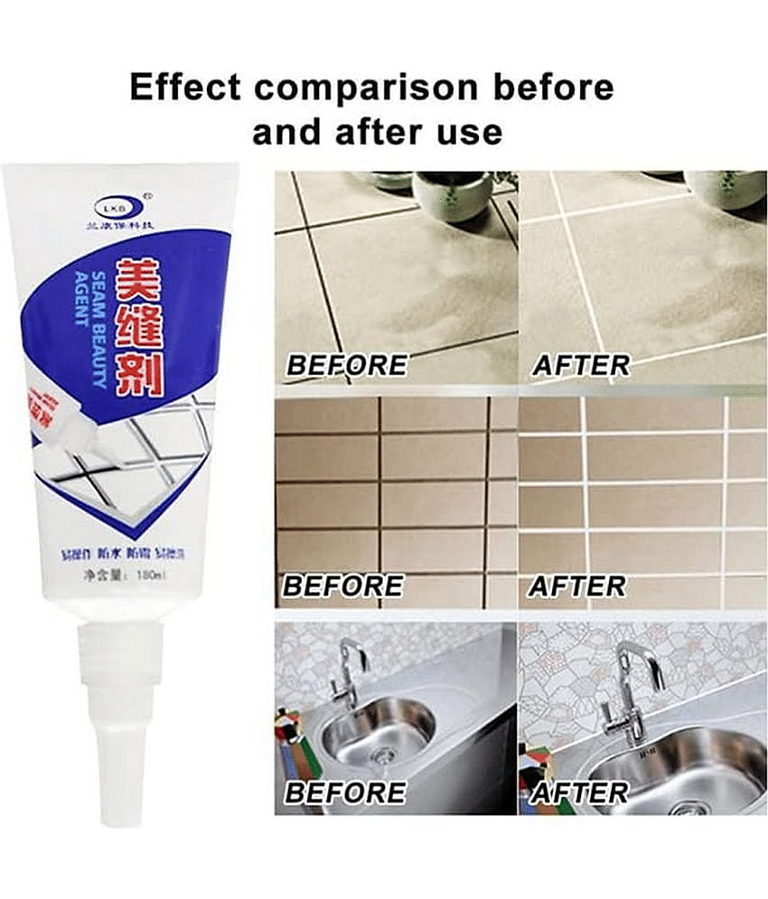 Waterproof Tiles Gap Filler, Waterproof Grout Sealant Agent for Kitchen, Bathroom, Balcony, Terrace (Pack of 1, White Color - 180 ml) view 2