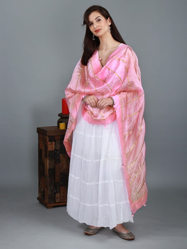 Sweet-Dreams Gota Dupatta from Amritsar with Patch Border and Pom-Poms view 2