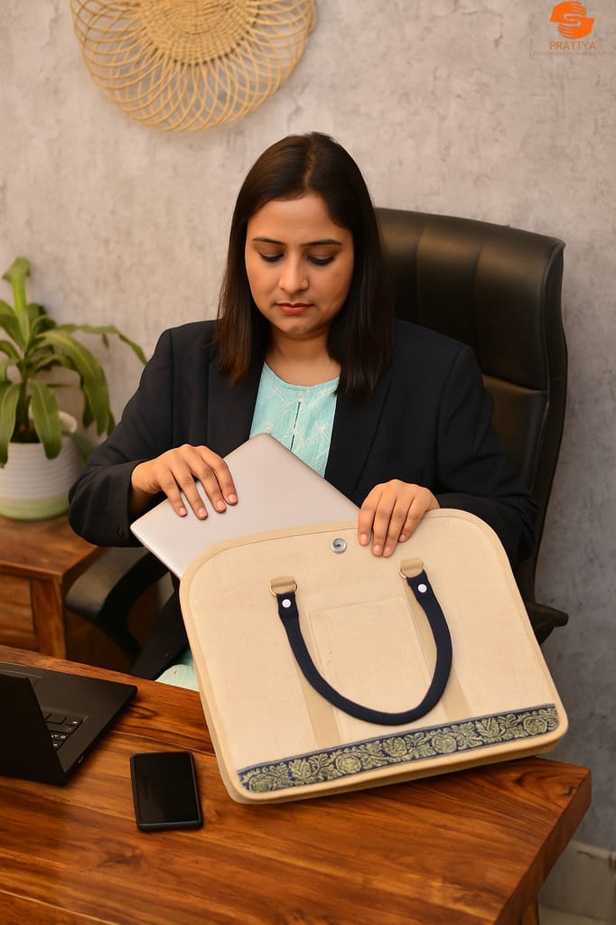 Prattya Jute made Classis Unisex Laptop bag view 2