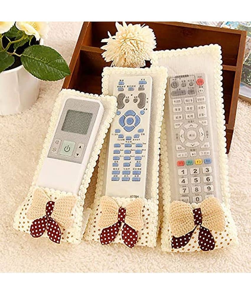 Set of 3 Standard Quality Bow Knot Remote Control for Tv, Air Conditioner, D2H, Dth Remote Control Dust Cloth Cover (Cream) view 2