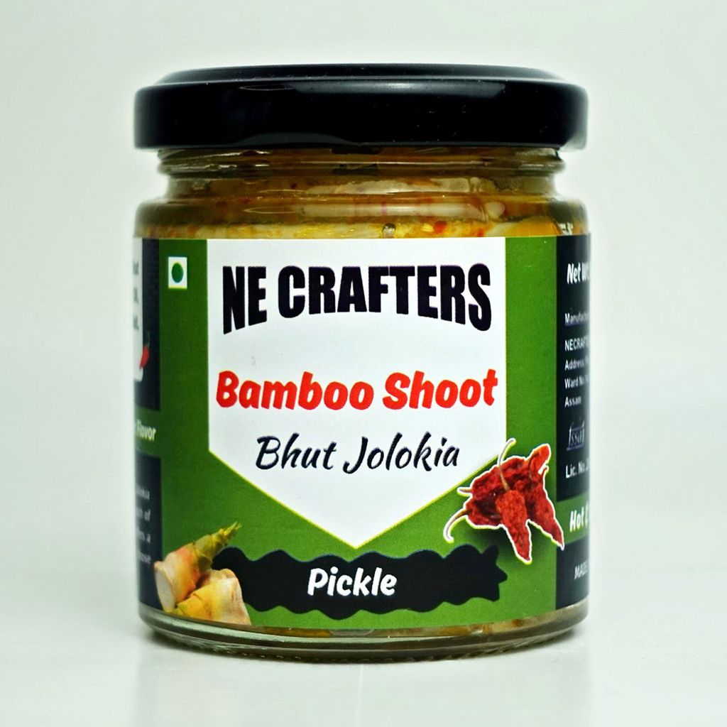 NE CRAFTERS Bamboo Shoot with Bhut Jolokia | Premium | Hand-Made with North East Bambooshoot, Bhut Jolokia Pepper, and Spices | Best with Indian Dishes - Spicy Pickle (100 gms)