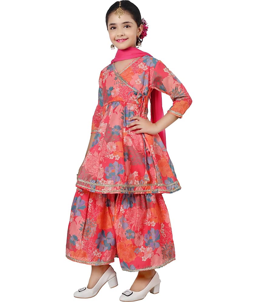 Arshia Fashions Girls Cotton Blend Kurti with Sharara ( Pack of 1 , Pink ) view 2