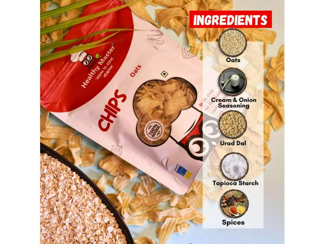 Healthy Master Baked Oats Chips | Cream and Onion Flavour - 500 Gram view 2