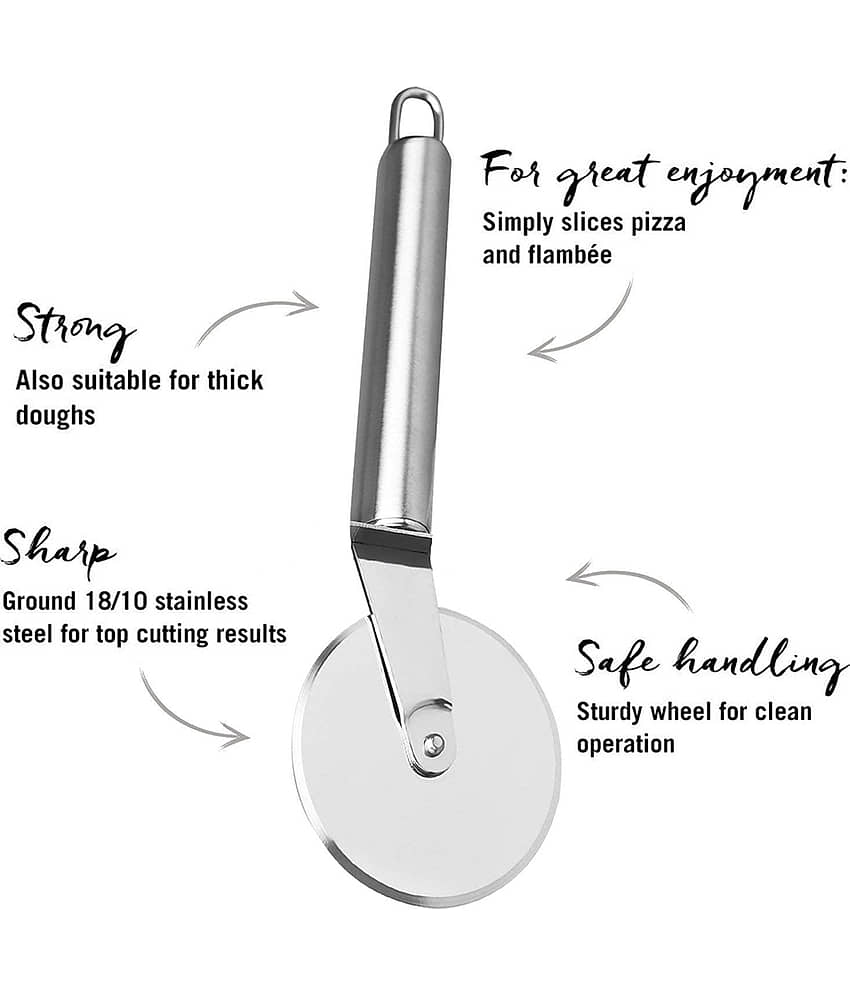 JISUN Stainless Steel Set of 7 Tools (Contains: 3 Mashers, 1 Roti chimta, 1 Whisk, 1 Pizza Cutter, 1 Grater) Silver Kitchen Tool Set view 2