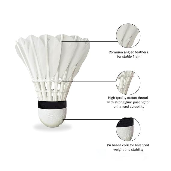TEKNAXO | 10-PCS Shuttle Cocks (White) | Feather Shuttle Combo Pack of 10 shuttles,Outdoor & Indoor Badminton Sports Pack of 1 (10-pcs) view 2