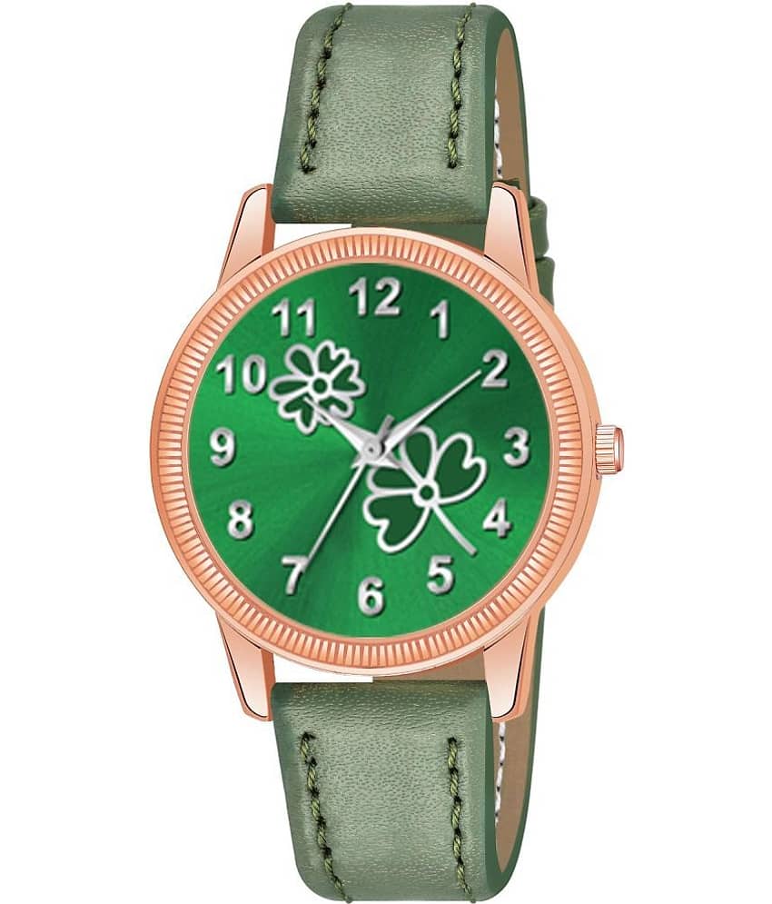KIARVI GALLERY Green Leather Analog Womens Watch