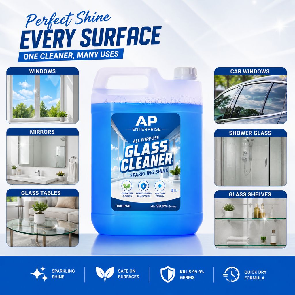 AP Enterprise Glass Cleaner 5 Litre | Multi Purpose Glass Cleaning Liquid | Streak Free Shine for Windows, Mirrors, Car Glass & Glass Tables view 2