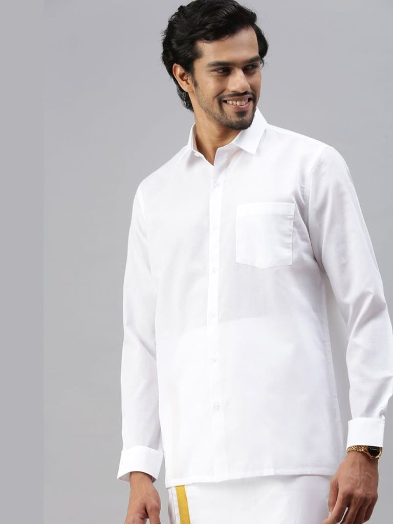 Mens Poly Cotton Full Sleeves White Shirt Expert view 2
