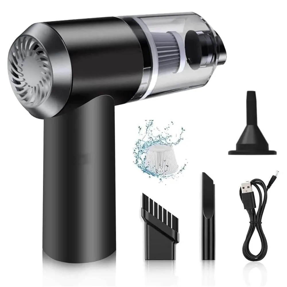 3-in-1 Portable Car Vacuum Cleaner with Blower, USB Rechargeable, Black, Wireless Handheld Mini Design, Strong Suction, Washable for Car, Home, Travel