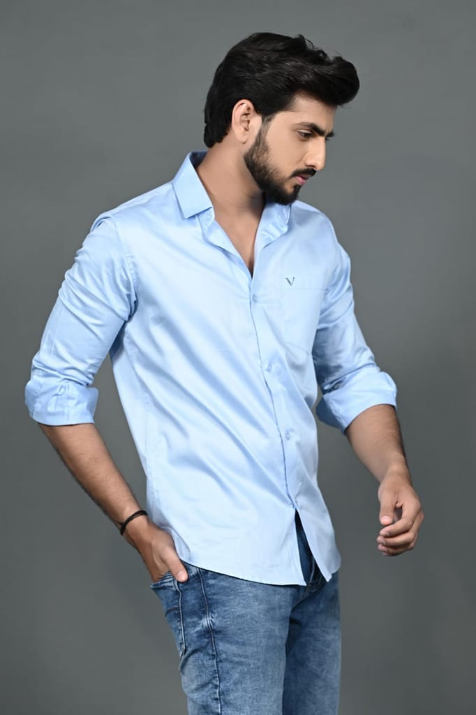 Vooz Slim Fit Casual Shirt for Men, Light Blue, Long Sleeve view 2