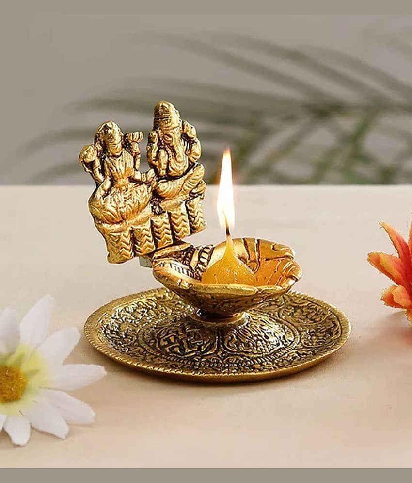 Fashion Bizz Metal Laxmi Ganesh Diya For Home Aluminium 7.6 Inch Table Diya view 2