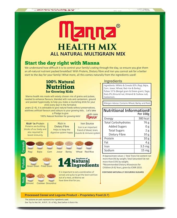 Manna Health Mix 1kg | Multi Millet Health Drink Mix Powder for Kids | Millets, Nuts, Cereals & Pulses | Sathu maavu | Porridge Mix view 2