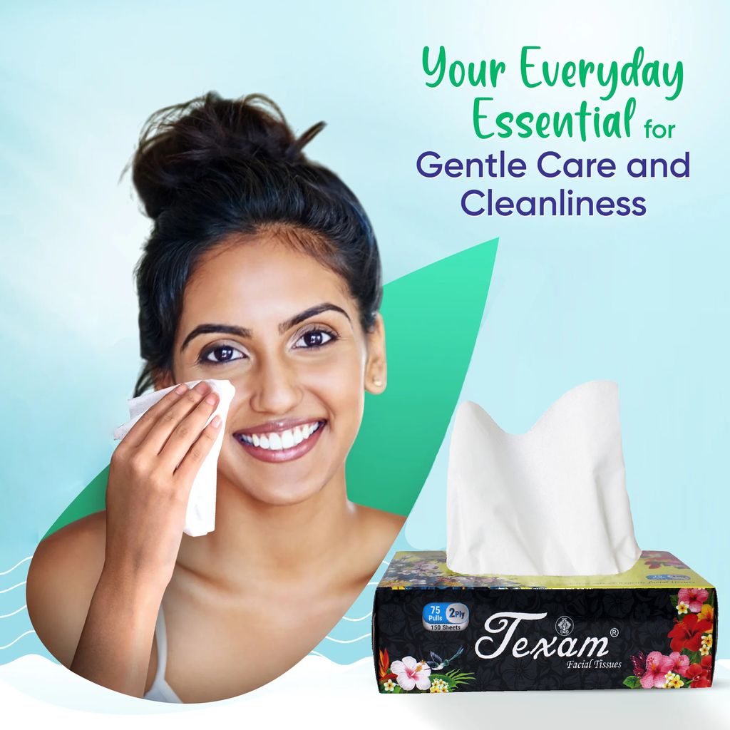 Texam 2 - Ply Facial Tissue Soft Pack – 100 Pulls (Pack of 5) | 100% Virgin Pulp | For Home, Office and Travel view 2
