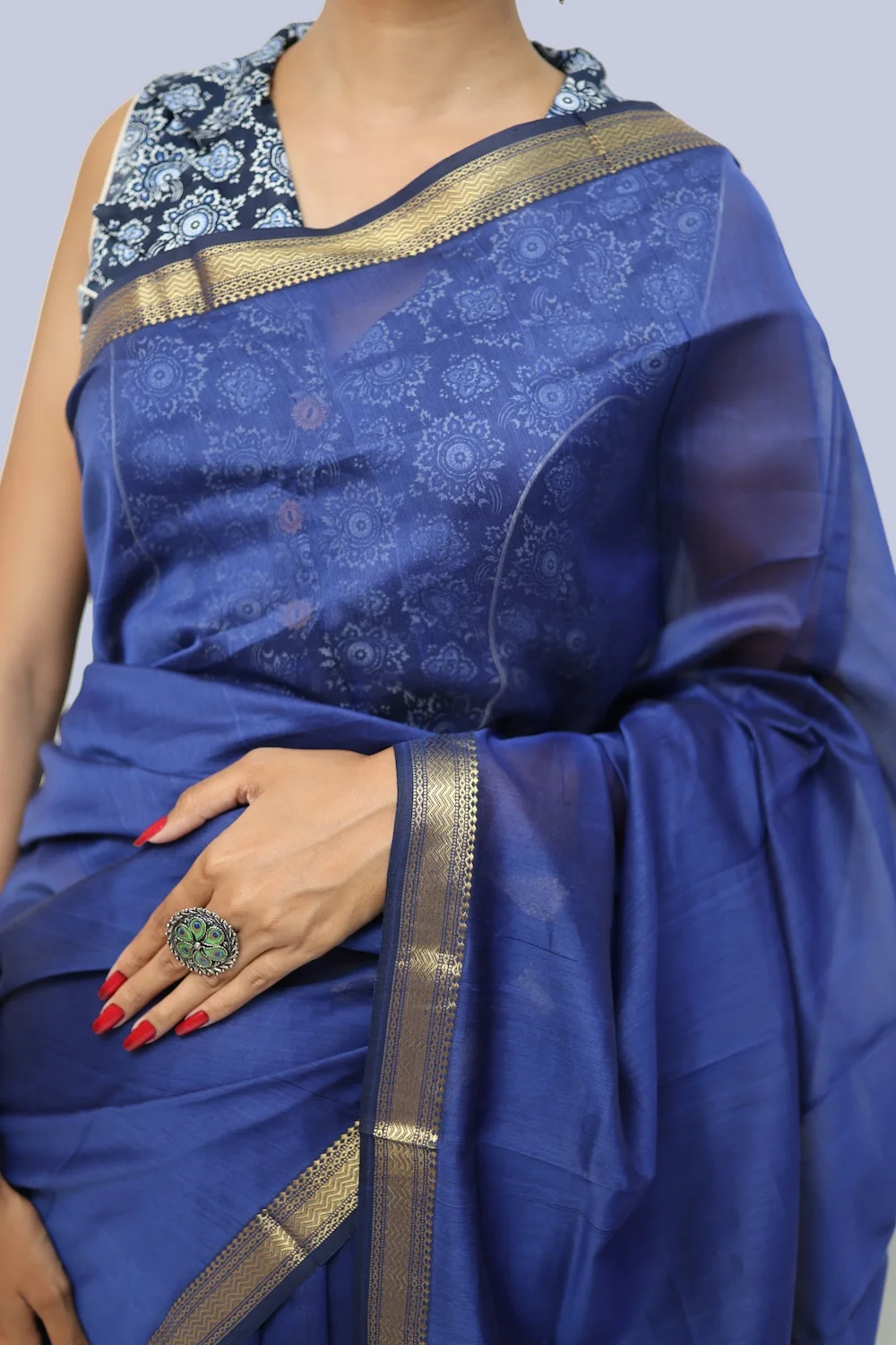 Royal Blue handloom Saree with Tassels view 2