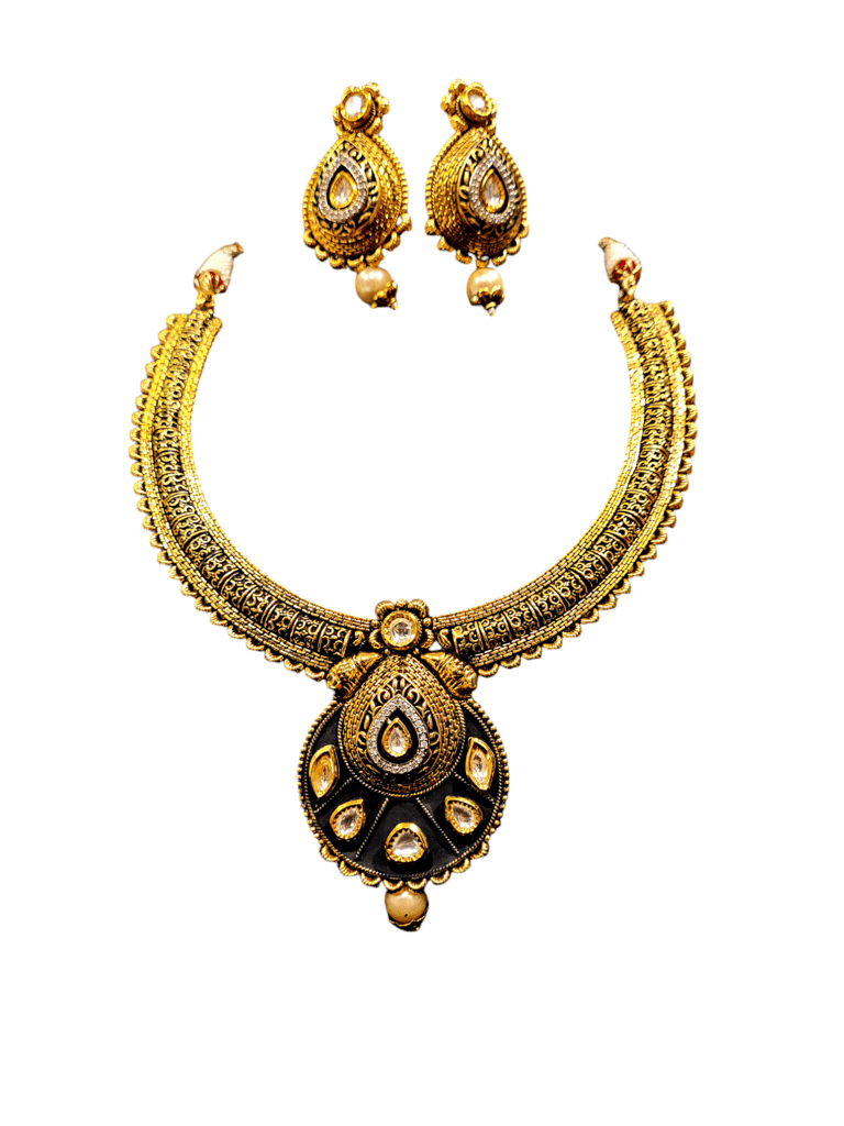 Gold Plated Kundan Pearl Necklace Set