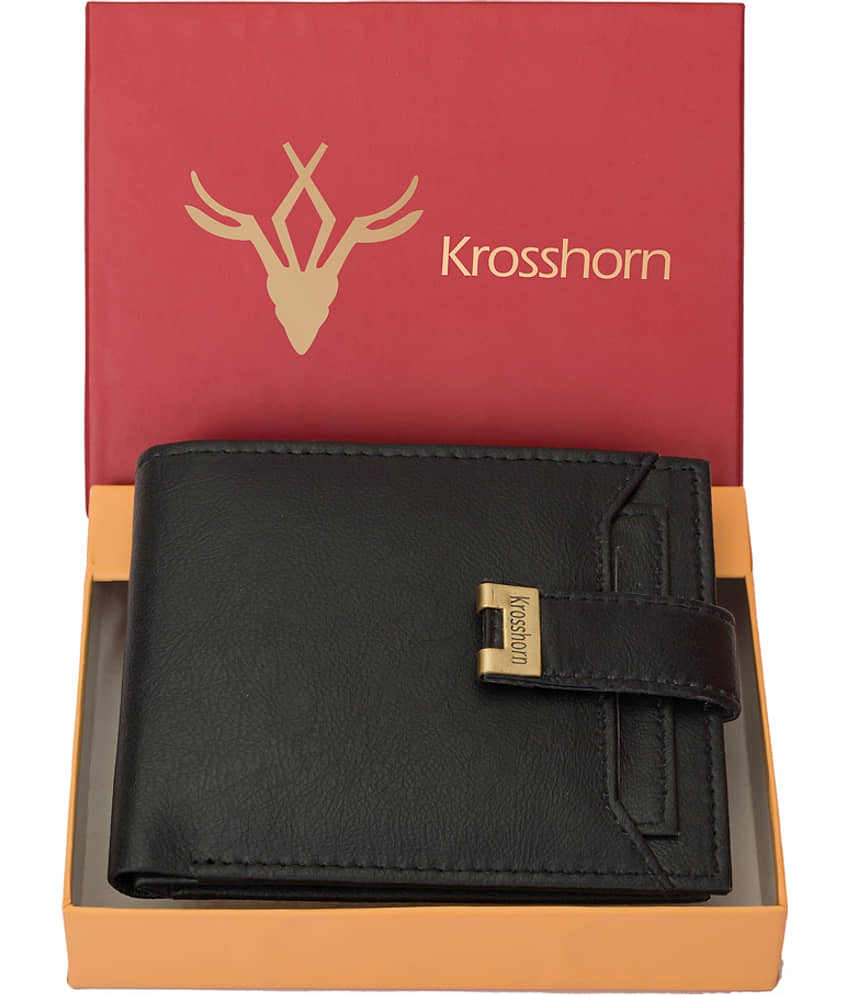 Krosshorn Faux Leather Black Formal Regular ATM Slot RFID Wallet (Men's Purse)