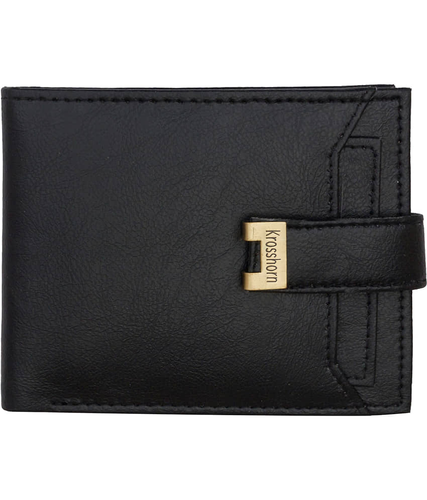 Krosshorn Faux Leather Black Formal Regular ATM Slot RFID Wallet (Men's Purse) view 2
