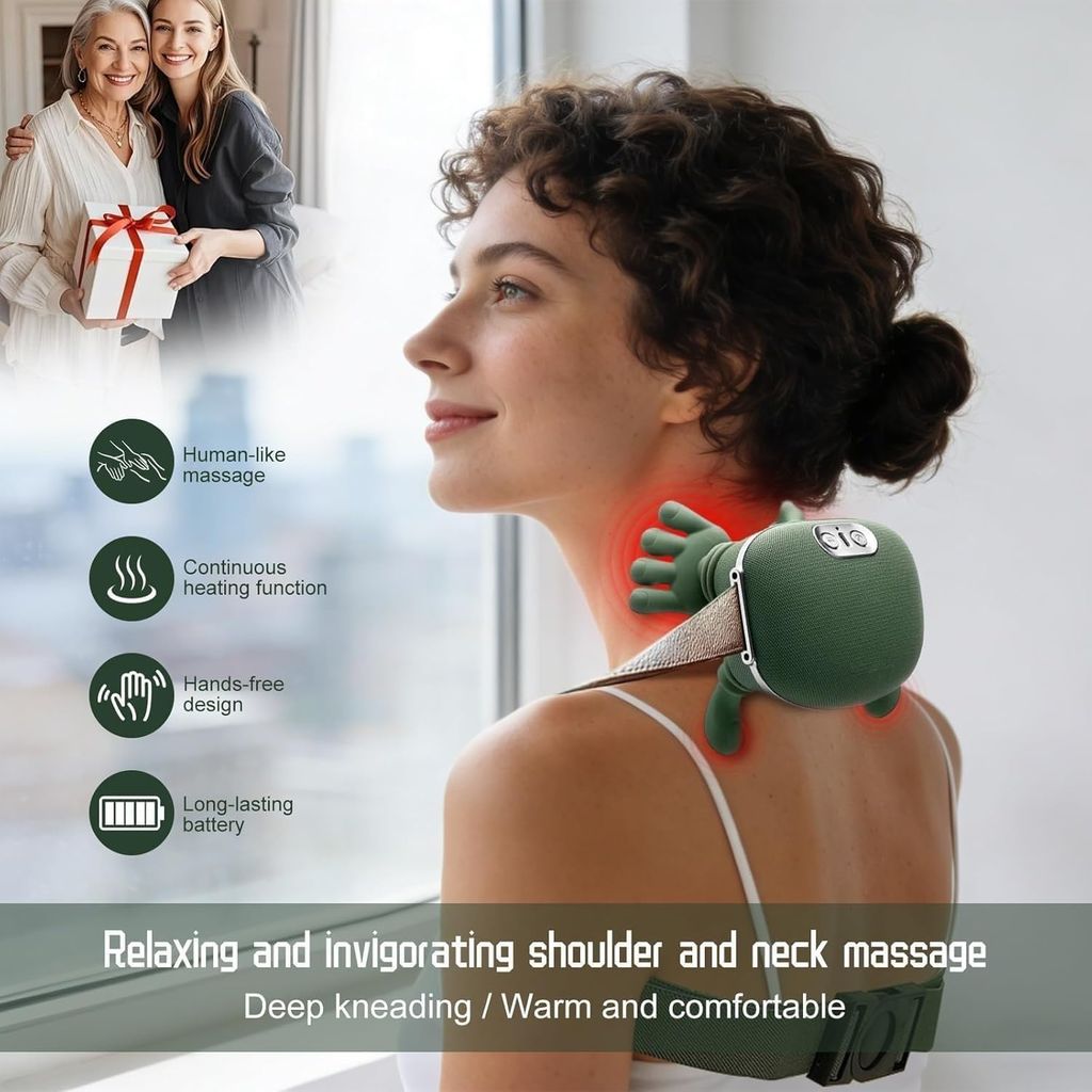 Electric Shoulder and Neck Massager, Neck Massager for Pain Relief Deep Tissue with Two-Speed Temperature Adjustment Dual-Zone Heat, Back and Leg Massagers with Simulation Palm, Type-C Fast Charging, Useful Gift view 2