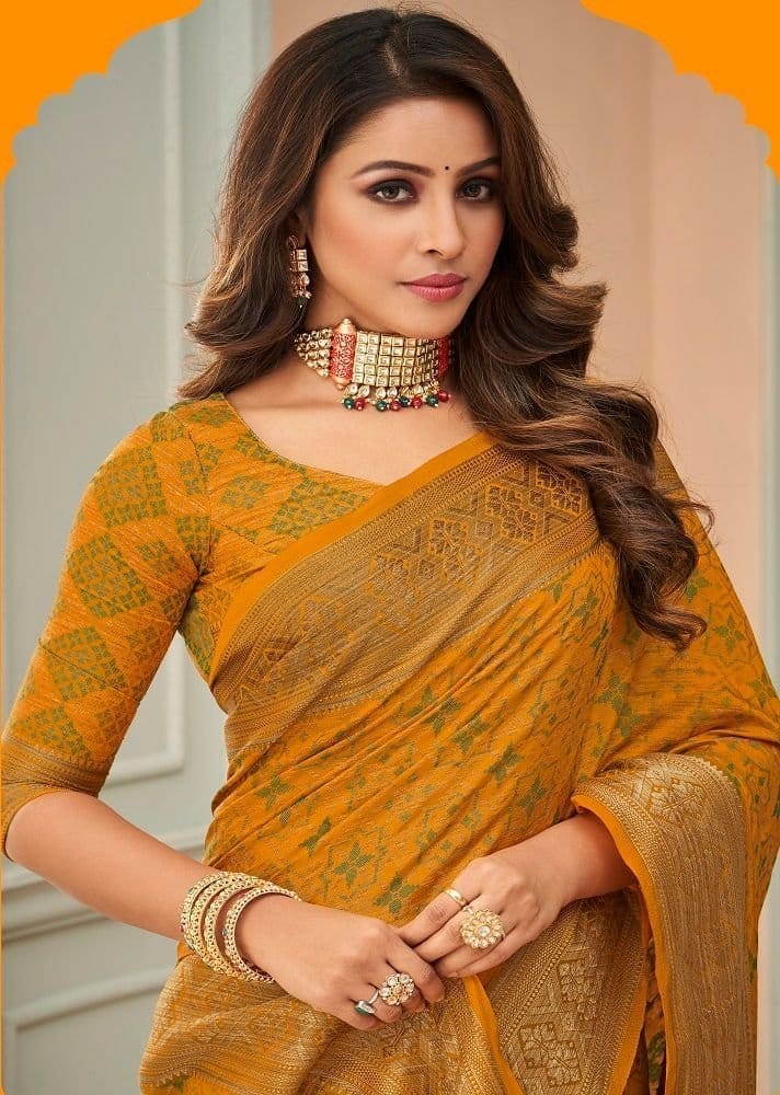 Woven Art Silk Saree in Mustard view 2