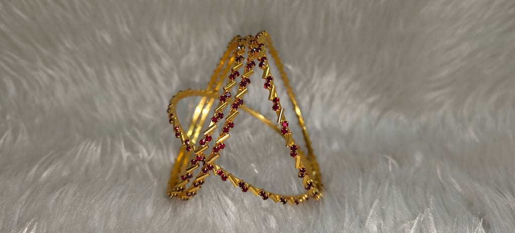 Gold Plated Bangle Set with Red Stones view 2