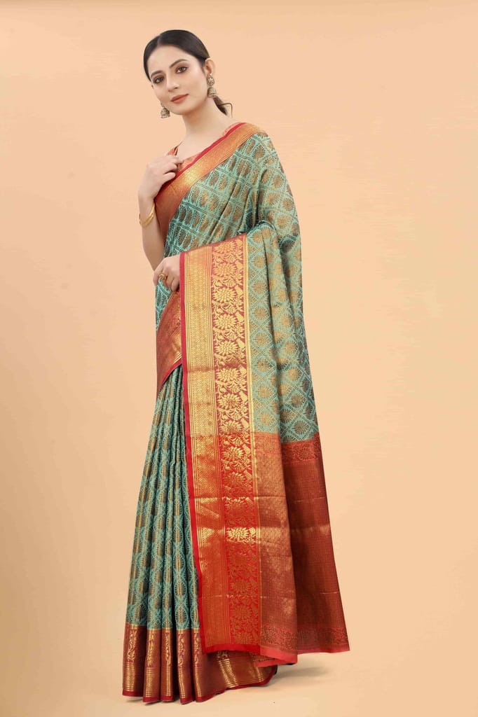 Silk Zone Women's Banarasi Silk Woven Saree With Unstiched Blouse Piece view 2