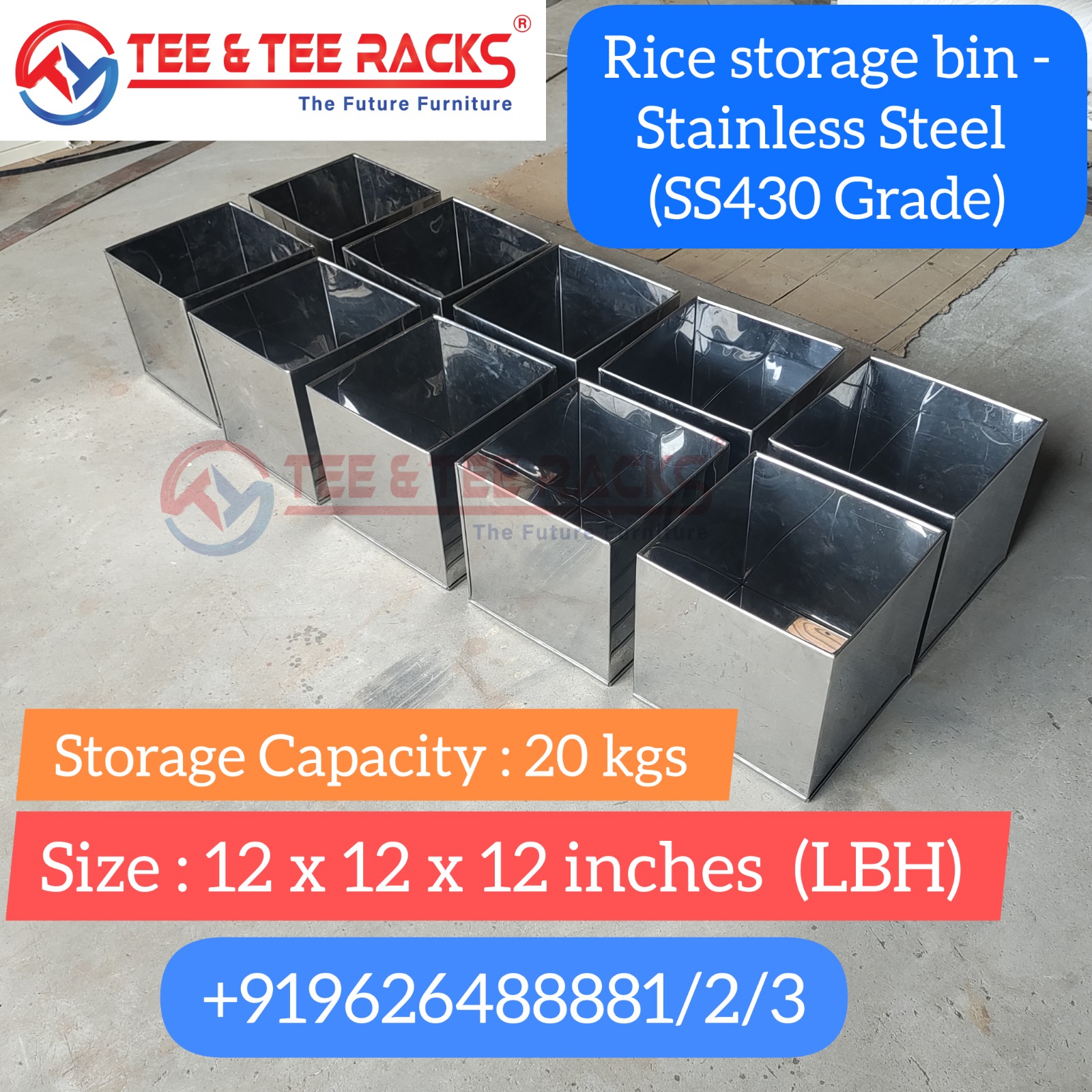 Rice Stainless Steel Storage Bin - 20 Kg Capacity