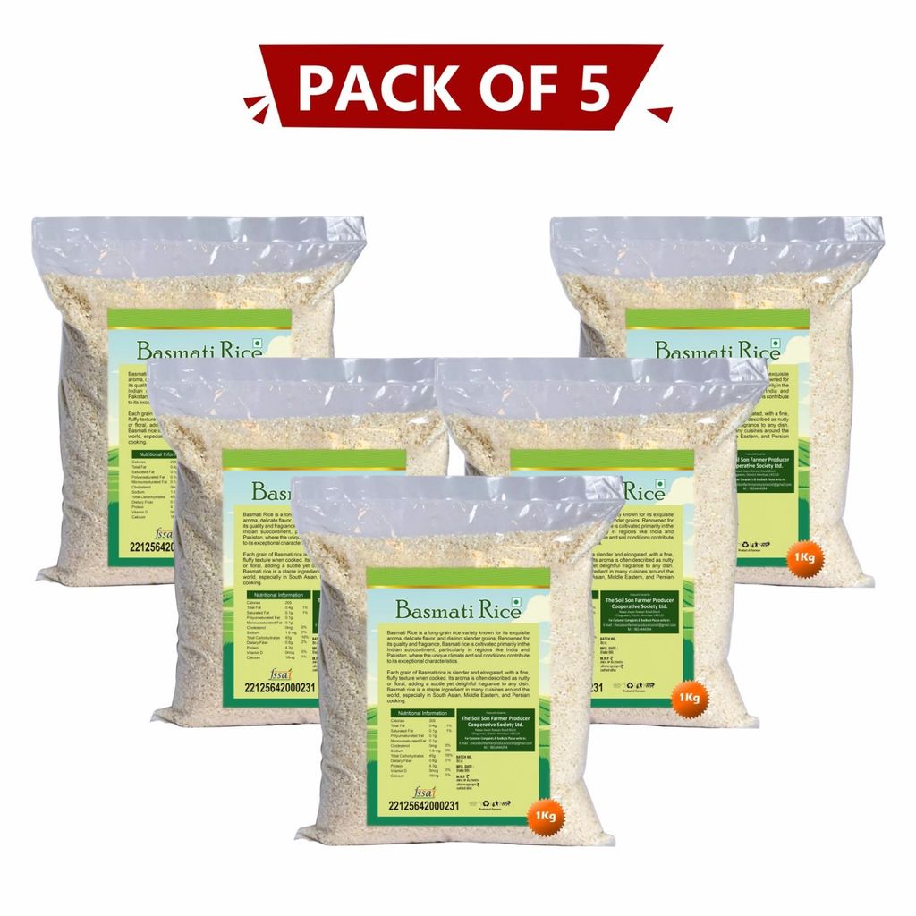 Basmati Rice 1 Kg, Extra Long Grain, Pack of 5
