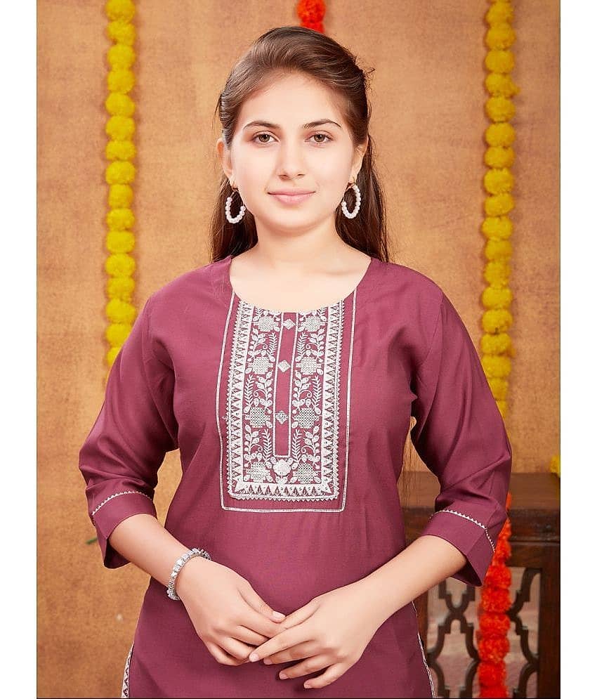 Aarika Girls Silk Patiala Kurta Set ( Pack of 1 , Wine ) view 2