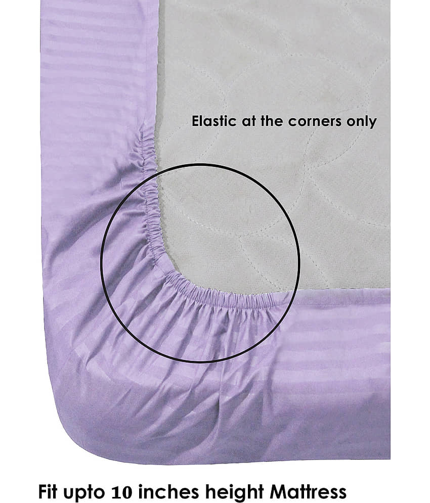 Home Candy Microfiber Vertical Striped Fitted Double Bedsheet with 2 Pillow Covers- Purple view 2