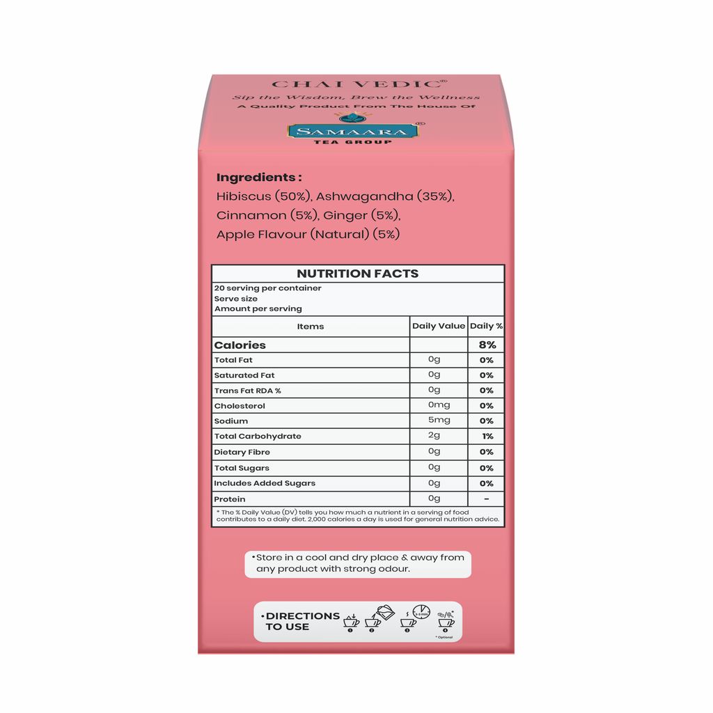 Chai Vedic Hibiscus Ashwagandha Rebloom Herbal Infusion Tea with Cinnamon, Ginger and Apple Flavour view 2