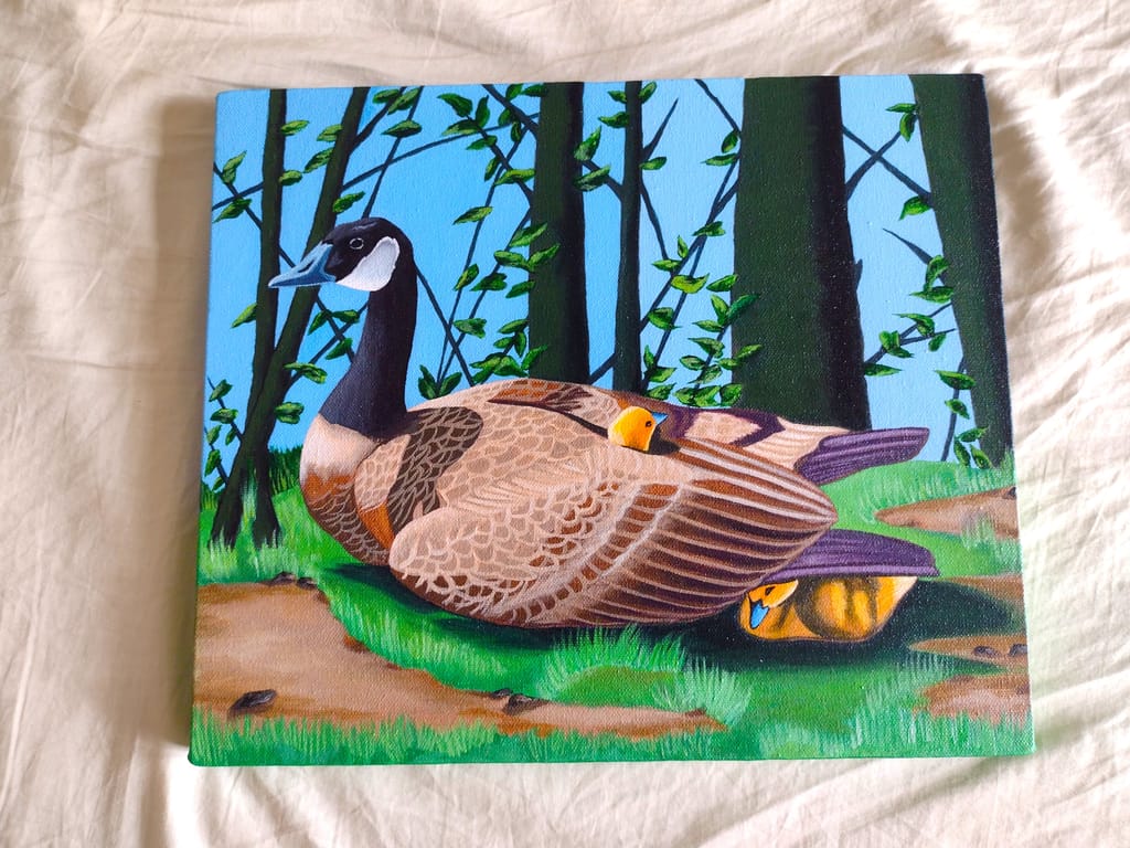 Handmade Acrylic Canvas Painting with in-built frame - "Mama Goose"