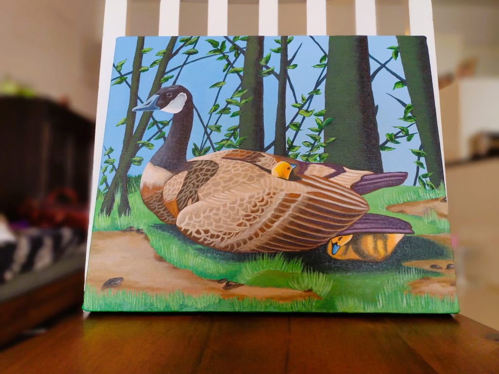 Handmade Acrylic Canvas Painting with in-built frame - "Mama Goose" view 2