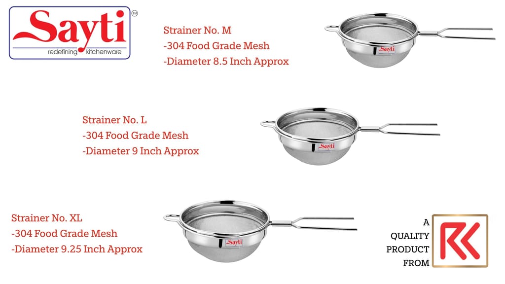 RK Sayti Stainless Steel Round Strainer, 304 Grade Single Mesh, Premium Polish, Medium,Large,XL Pack of 3 view 2