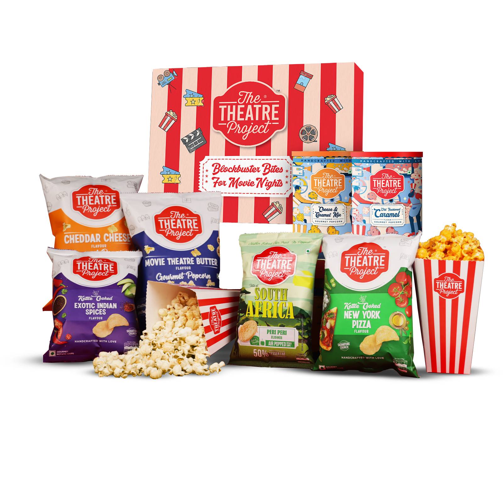 TTP Assorted Gourmet Chips and Popcorn Movie Night Box - 440 gms - Pack of 6