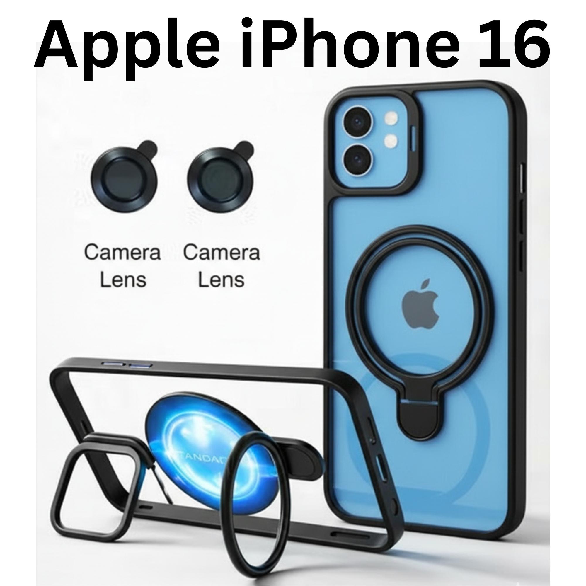 Mobile Cover for Apple iPhone 16 Back Cover | Hybrid (PC + TPU) case | Dual Stand Case with MagSafe Support and Camera Lens Protector