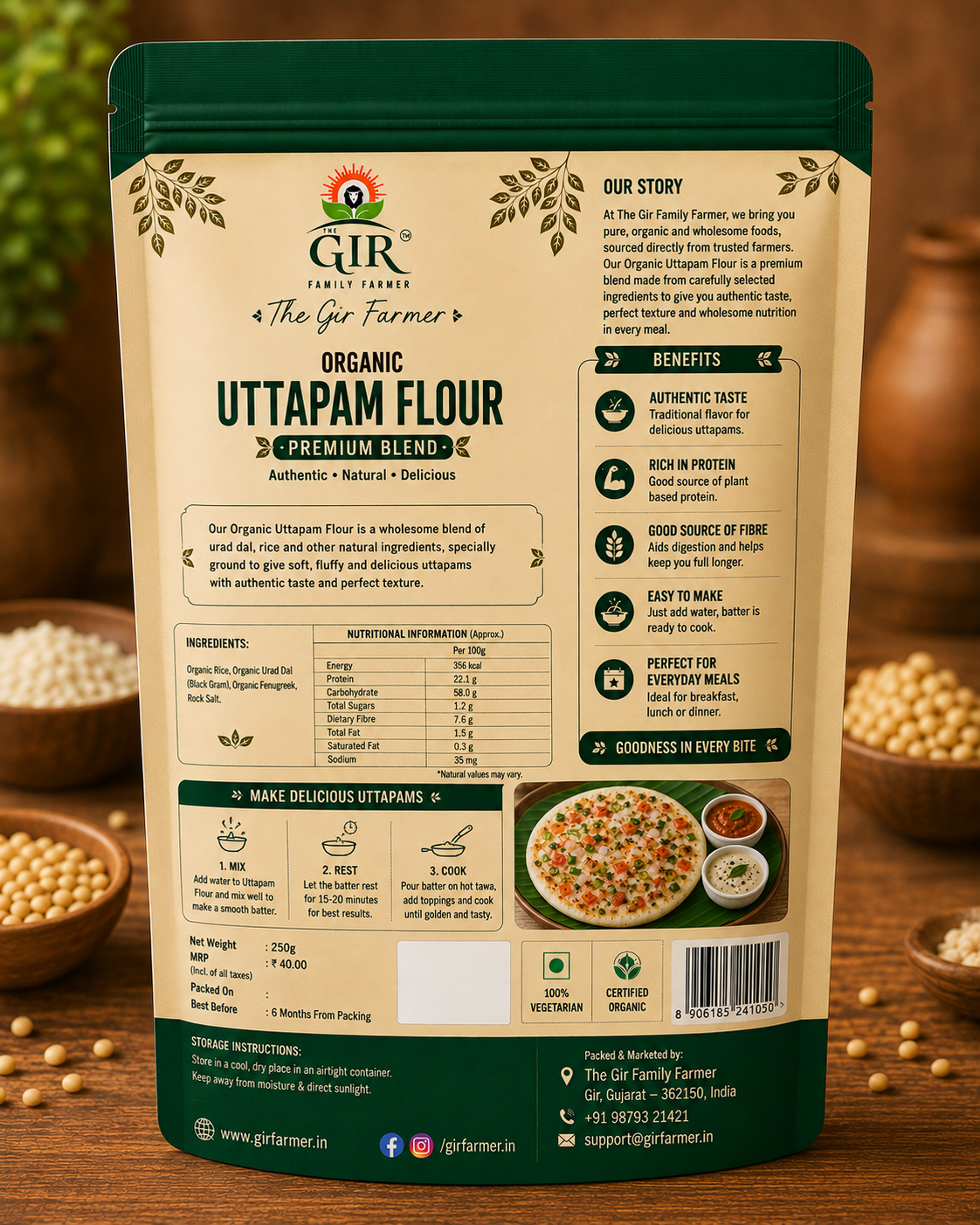 Organic Uttapam Flour Premium Blend | The Gir Farmer view 2