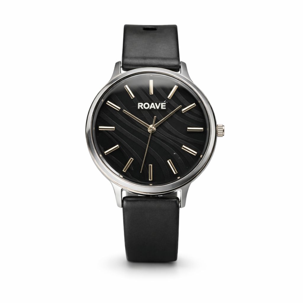 ROAVÉ Quartz Round Silicone Band Casual Analog Watch For Women With Buckle Clasp - Black view 2