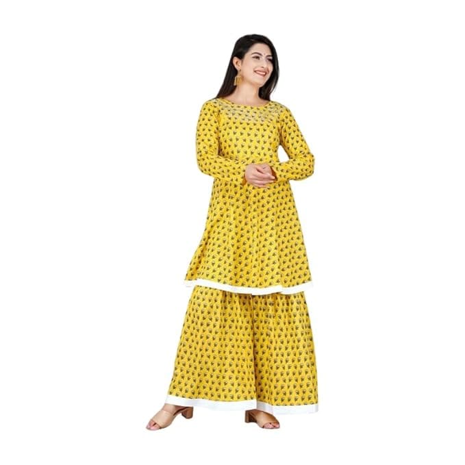 IndiVibes Cotton Rayon Kurta with Sharara Calf Length Kurta with Full Sleeves, Festive & Party Occasions view 2