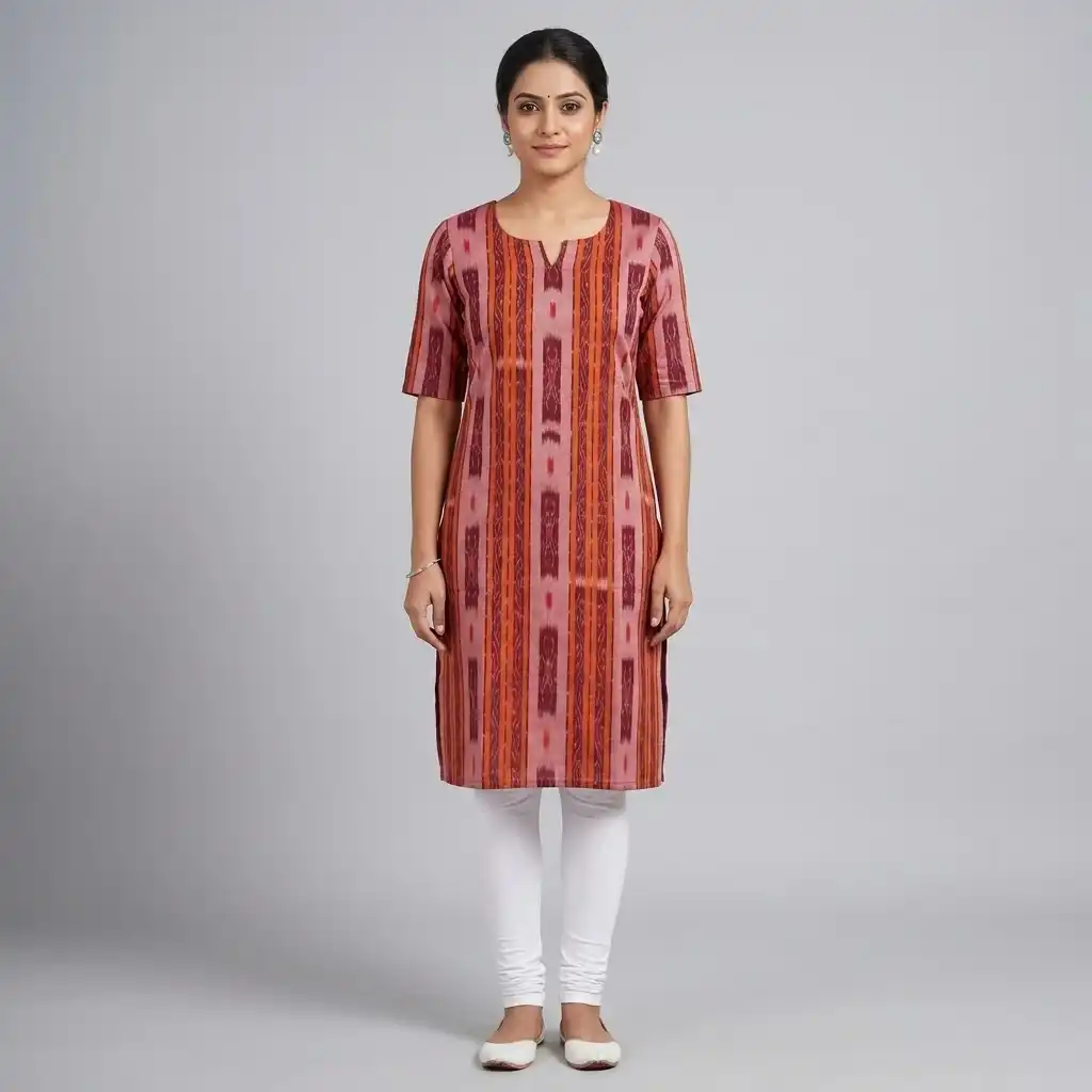 Kurti Printed Pink -- Odisha Handloom view 2