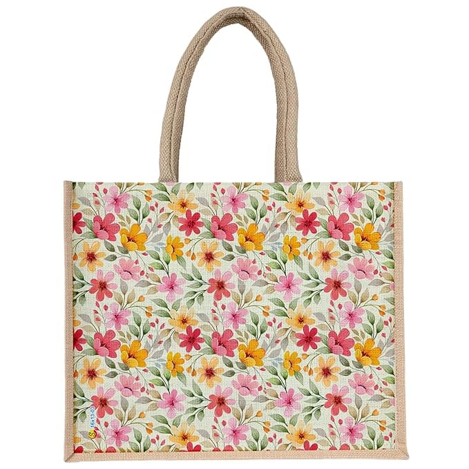 Sangra Floral Printed Jute Handbag with Lining (16 x 13 x 5 inch) view 2