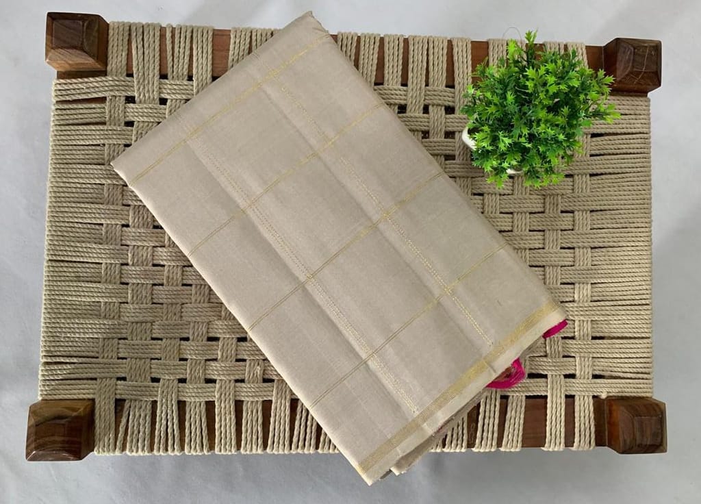 NVDHDSS037- CREAM COLOR DOBBY SILK SAREE view 2