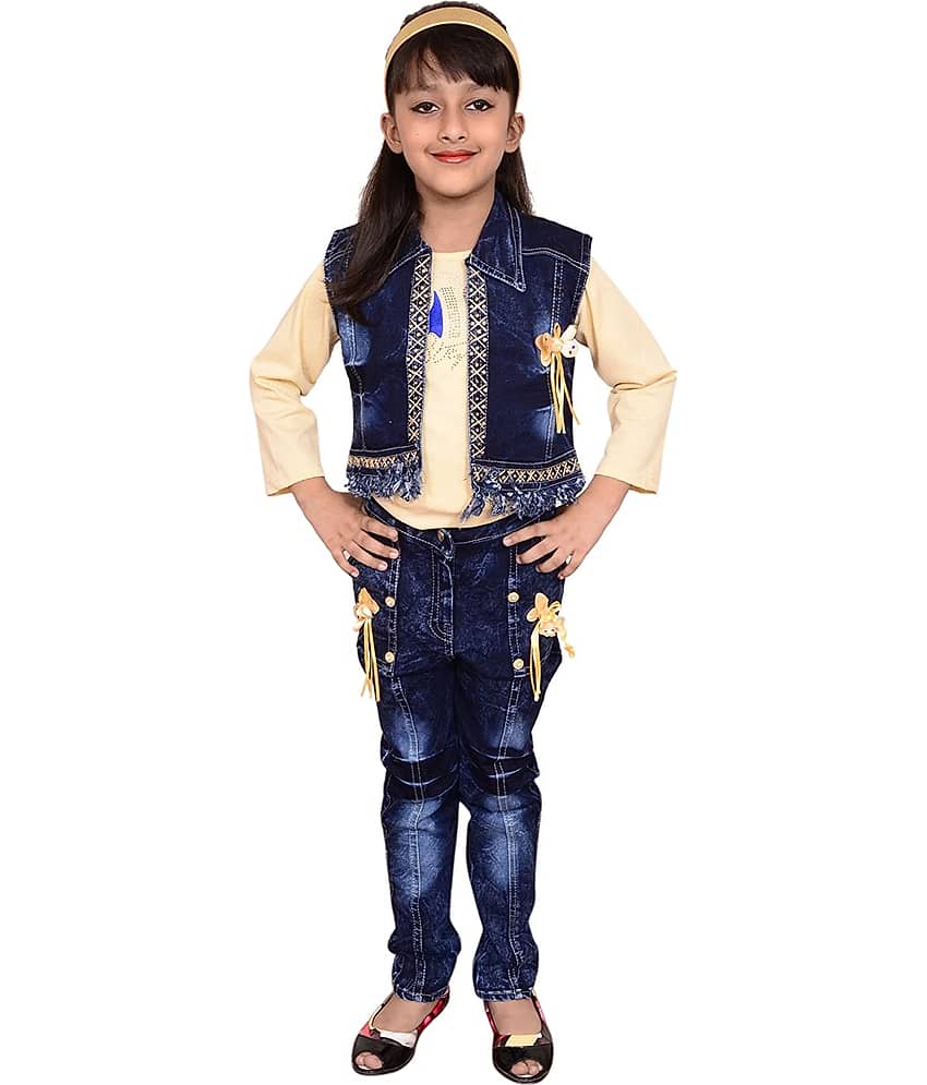 Cherry Tree Girls Denim Top With Jeans ( Yellow ) view 2