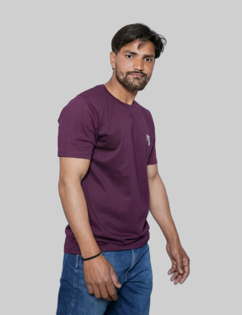 Premium Cotton Men's Classic Series Round Neck Half Sleeve T-Shirt by Rori | Solid Color | Made in India view 2