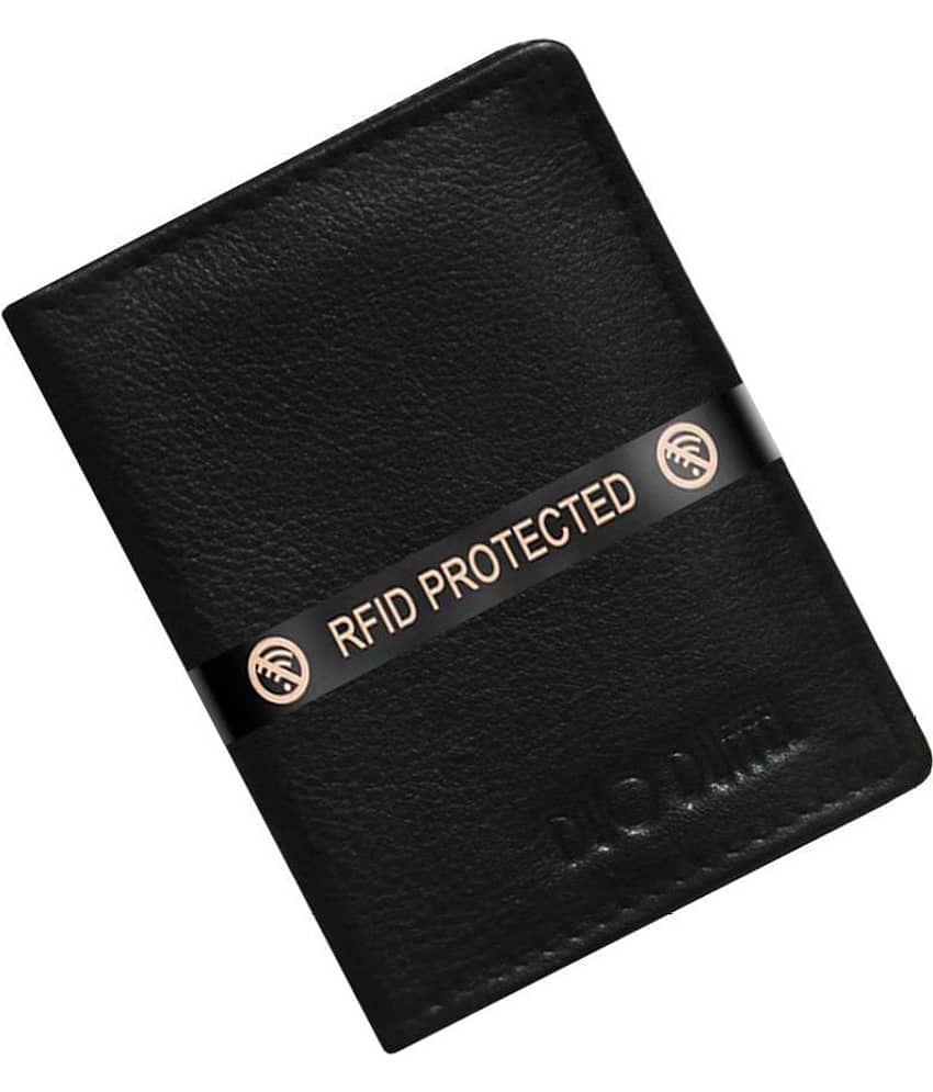RFID Protected Genuine Black Leather Mini Credit Card Holder view 2