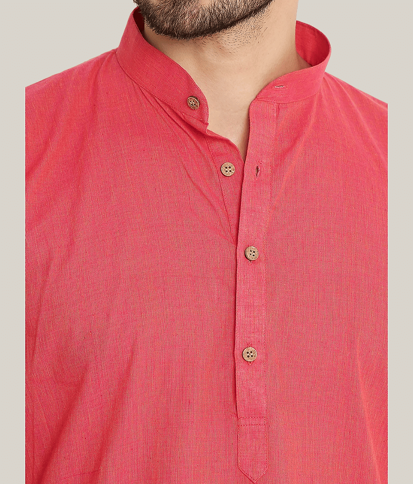 Balaji's Cotton Blend Solid Regular Fit Kurta Pyjama Set For Men ( Light Pink ) view 2