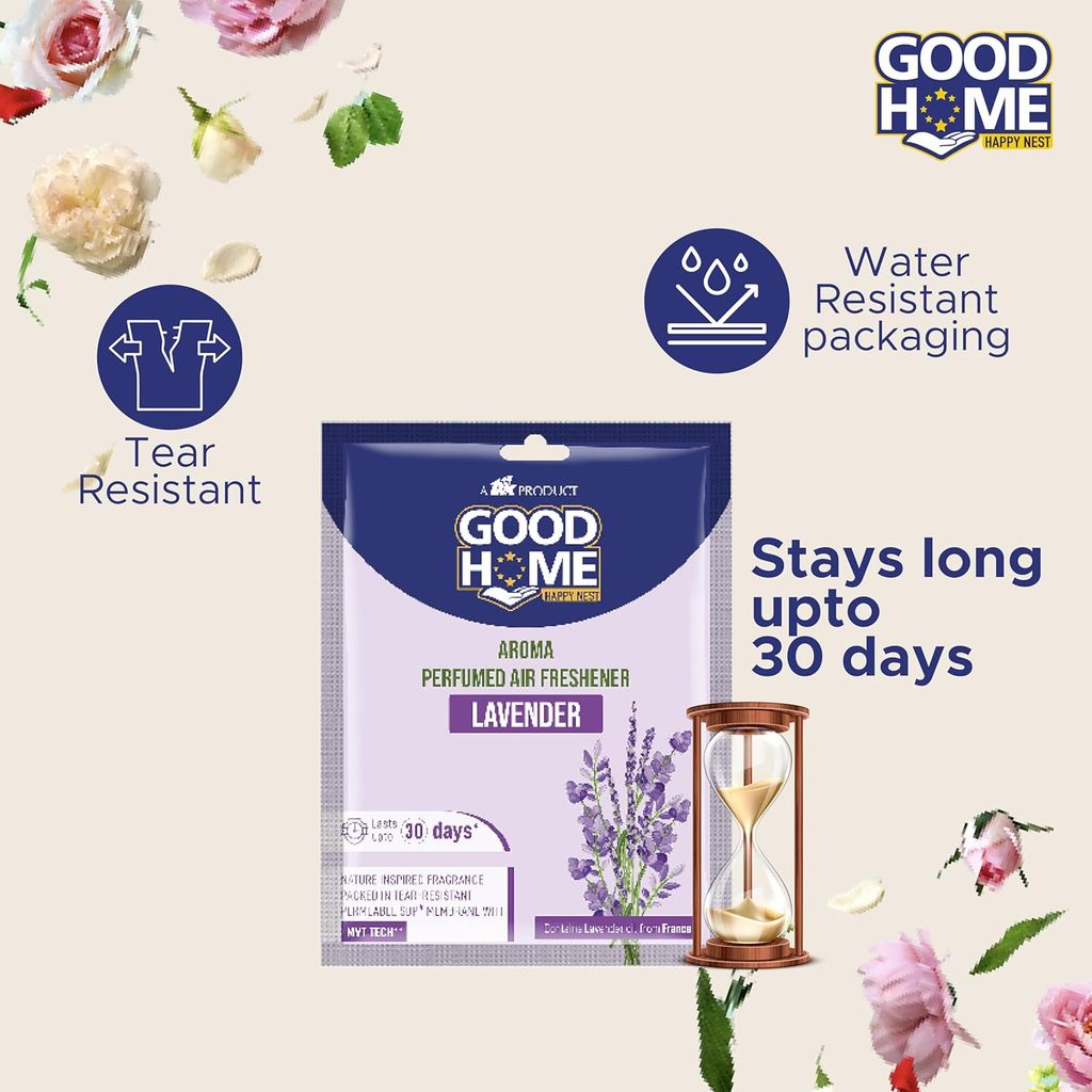 Good Home Aroma Perfumed Air Freshener Assorted Fragrance of Citrus, Rose, Jasmine, Lavender | For Bathroom, Car & Wardrobe | Lasts Up to 30 days (pack of 8)80Gg view 2