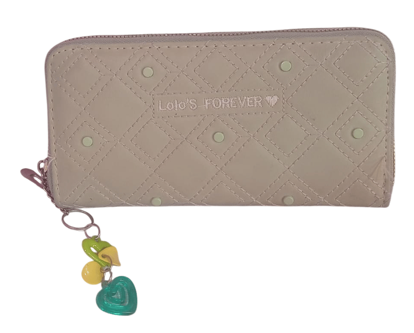 Minimalist Off-White Double Zipper Wallet with Colorful Heart Trinkets view 2
